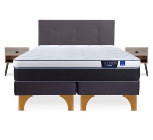 Cama europea 2 plazas Nexus base dividida + respaldo Royal grafito + 2 veladores Rock