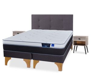 Cama europea 2 plazas Nexus base dividida + respaldo Royal grafito + 2 veladores Rock