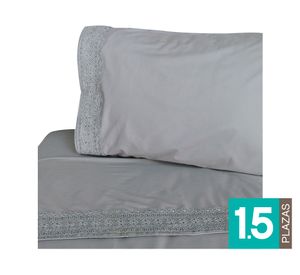 Juego de sábanas 1.5 plazas 180 hilos broderie gris