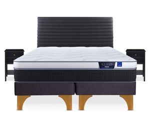 Cama europea 2 plazas Nexus base dividida + respaldo Modern grafito + 2 veladores Rover