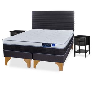 Cama europea 2 plazas Nexus base dividida + respaldo Modern grafito + 2 veladores Rover