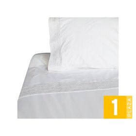 Juego de sábanas 1 plaza 180 hilos broderie blanco