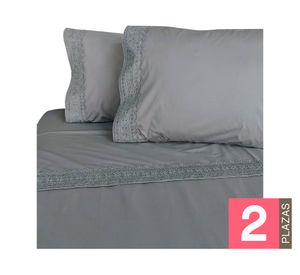Juego de sábanas 2 plazas 180 hilos broderie gris