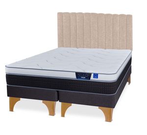 Cama europea king Nexus base dividida + respaldo Tubular beige