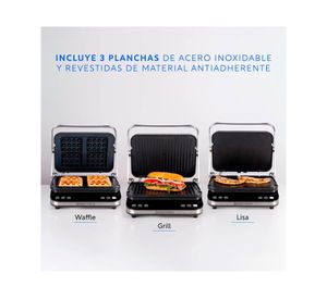 Plancha waffles grill Let's Grill 3 en 1 gris 2000W