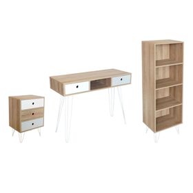 Combo Escritorio 2 cajones + Cajonera 3 cajones + Librero Millie natural