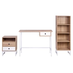 Combo Escritorio 1 cajón + Cajonera 2 cajones + Librero Luna natural/blanco