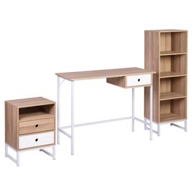 Combo Escritorio 1 cajón + Cajonera 2 cajones + Librero Luna natural/blanco