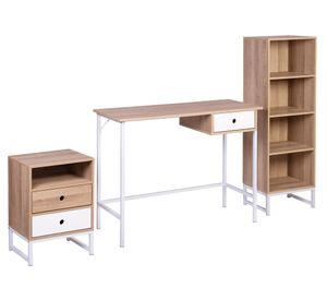 Combo Escritorio 1 cajón + Cajonera 2 cajones + Librero Luna natural/blanco