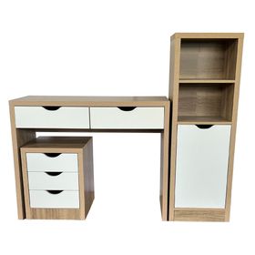 Escritorio + cajonera + librero blanco/natural