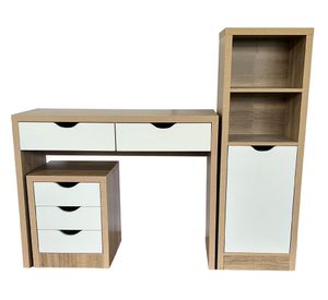 Escritorio + cajonera + librero blanco/natural
