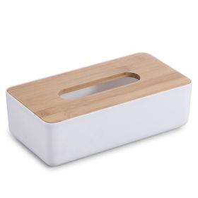 Contenedor pañuelos bambú/blanco 24x12.8x7.5 cm