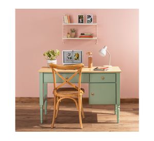 Escritorio natural/verde sage 1 puerta 2 cajones