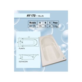 Tina 70x170 cm HY blanco Norglas.