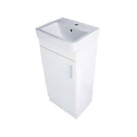 Pack baño mueble Claire blanco + grifería + accesorios + sifón + desagüe