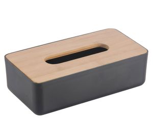 Contenedor pañuelos bambú/negro 24x12.8x7.5 cm