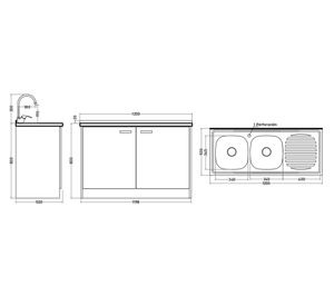 Mueble base lavaplatos derecho 120 cm blanco Tebisa