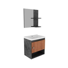 Mueble vanitorio aéreo 45 cm + espejo BN marengo/almendra