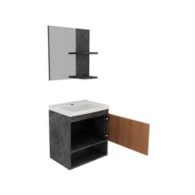 Mueble vanitorio aéreo 45 cm + espejo BN marengo/almendra