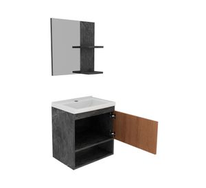 Mueble vanitorio aéreo 45 cm + espejo BN marengo/almendra