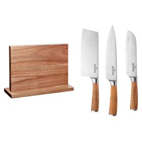 Taco base acacia + 3 cuchillos