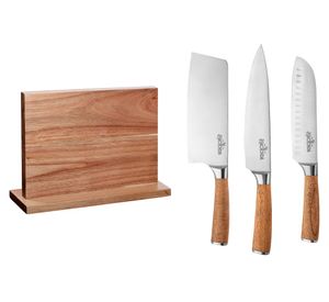 Taco base acacia + 3 cuchillos