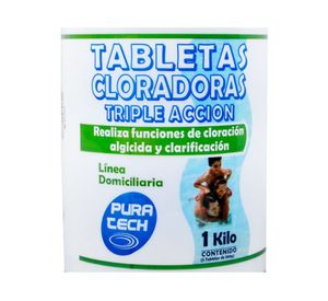 Cloro tableta piscina 1 kg Triple acción Pura tech