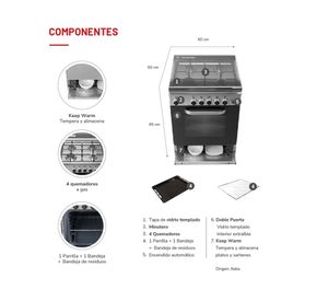 Cocina Florencia I 4 quemadores gas licuado/natural