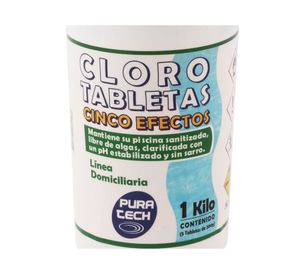Cloro tableta piscina 1 kg 5 efectos Pura tech