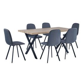 Comedor 6 sillas Tomasa natural/gris 75x160x80 cm