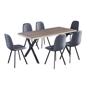 Comedor 6 sillas Tomasa natural/gris 75x160x80 cm