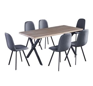 Comedor 6 sillas Tomasa natural/gris 75x160x80 cm