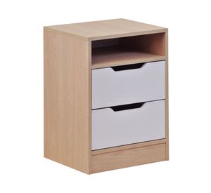 Velador 2 cajones Misuri blanco/carvalo Mobikit.