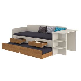 Cama sofá auxiliar 1.5 plazas + escritorio blanco/nogal Decocasa