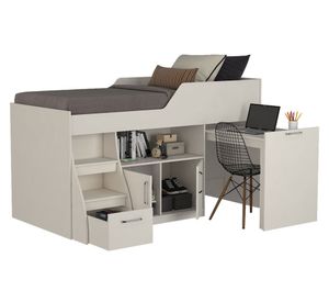 Cama multifuncional 1,5 plazas con escritorio blanco Decocasa