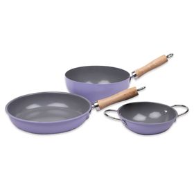 Set Wok 22 cm + Sartén 24 cm + Paila 16 cm Family Cook morado