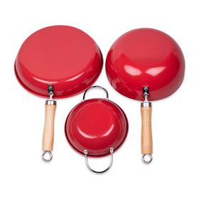 Set Wok 22 cm + Sartén 24 cm + Paila 16 cm Family Cook rojo