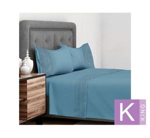 Juego de sábanas king Broderie mariane azul 144 hilos