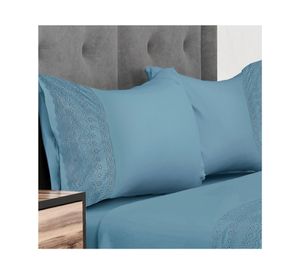 Juego de sábanas king Broderie mariane azul 144 hilos