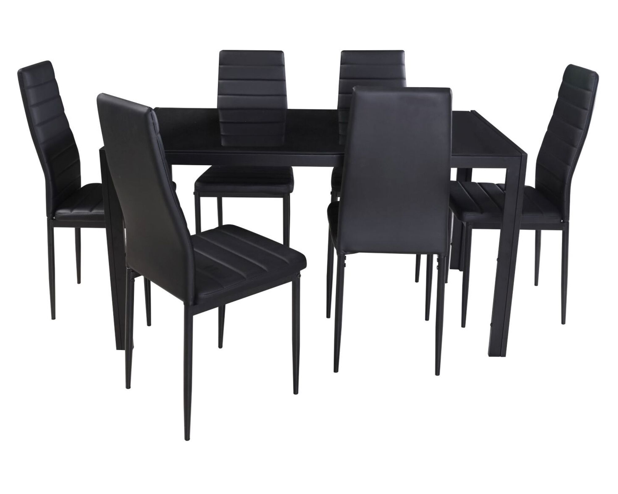 M+Design Comedor 6 sillas vidrio negro 75x150x80 cm