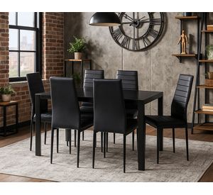 Comedor 6 sillas vidrio negro 75x150x80 cm