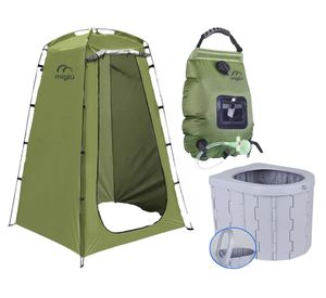 Baño químico portátil + ducha solar 20 lt + caseta verde