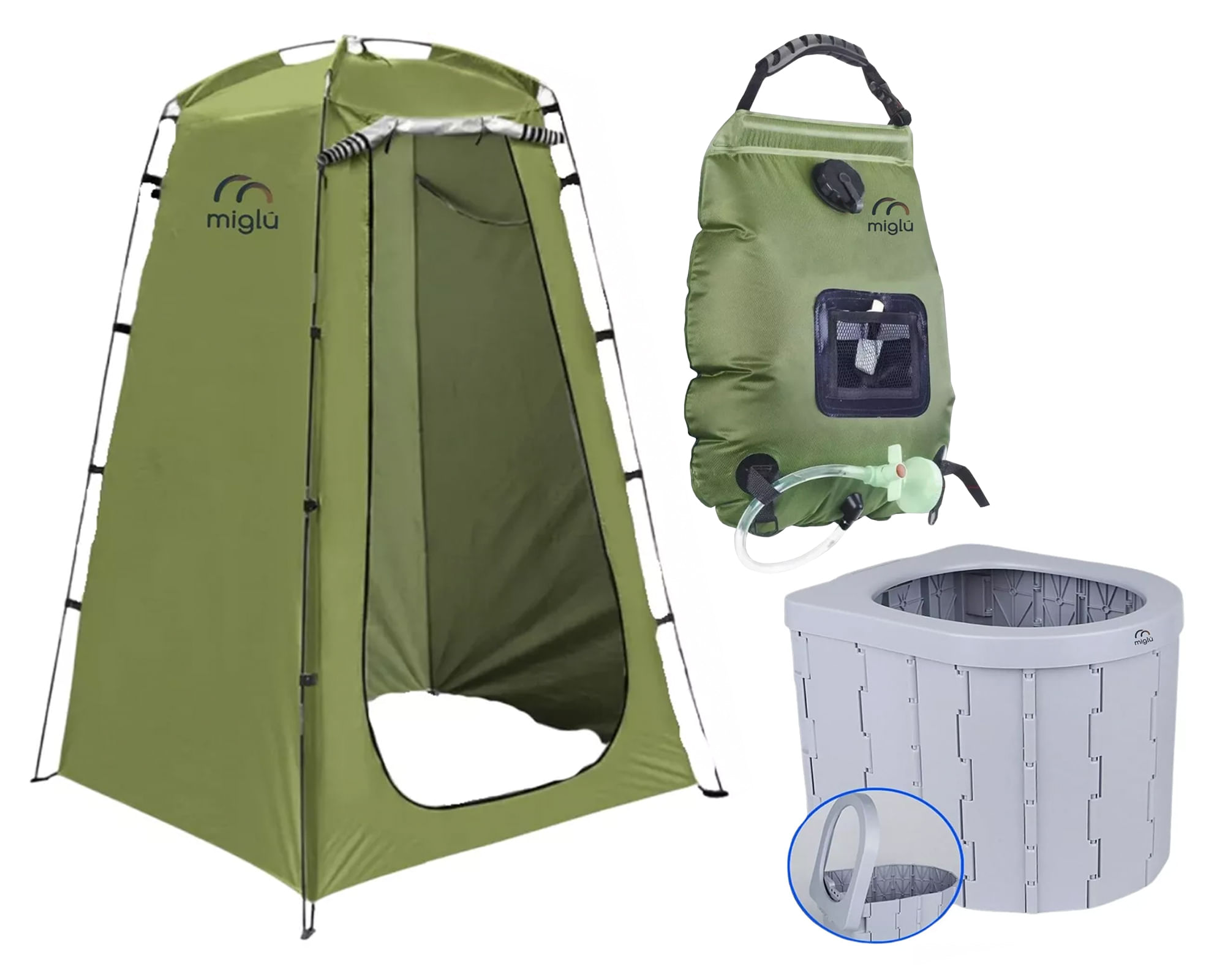 Baño químico portátil + ducha solar 20 lt + caseta verde