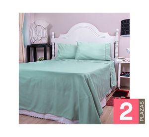 Juego sábanas 2 plazas microfibra Broderie Santorini verde