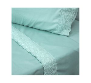 Juego sábanas 2 plazas microfibra Broderie Santorini verde