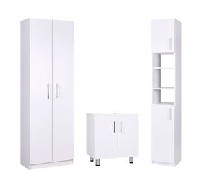 Combo vanitorio 2 puertas + despensero + estante organizador blanco