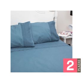 Juego sábanas 2 plazas 144H broderie Amalia azul