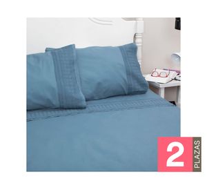 Juego sábanas 2 plazas 144H broderie Amalia azul