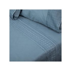 Juego sábanas 2 plazas 144H broderie Amalia azul