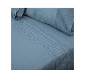 Juego sábanas 2 plazas 144H broderie Amalia azul